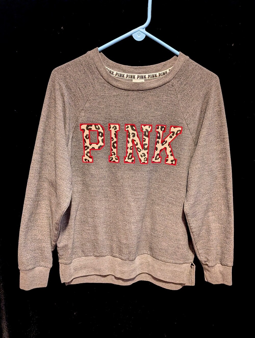 PINK Victoria's Secret Women's Gray Crewneck Sweater Leopard Logo OVERSIZED XS